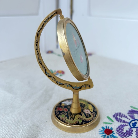 Vintage Chinese Brass Glass Swivel Double Sided Table Top Screen Hand Done Koi - Picture 5 of 5